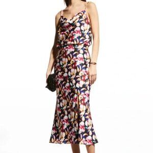 Aidan Mattox Slip Dress Size 6 Black with Tropical Colorful Flowers NEW